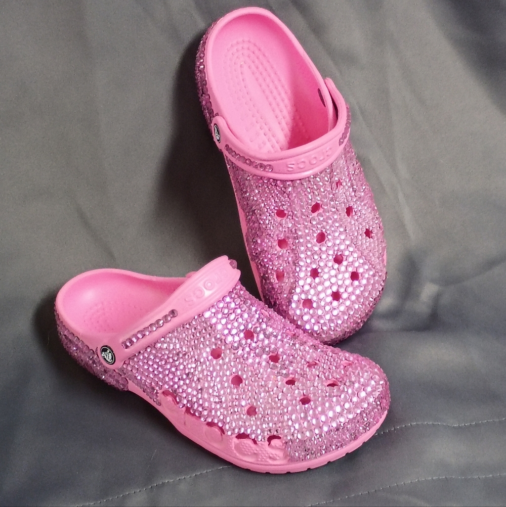 ❤️Womens CROCS CUSTOM SWAROVSKI PINK BLING Sandals Shoes Size 8